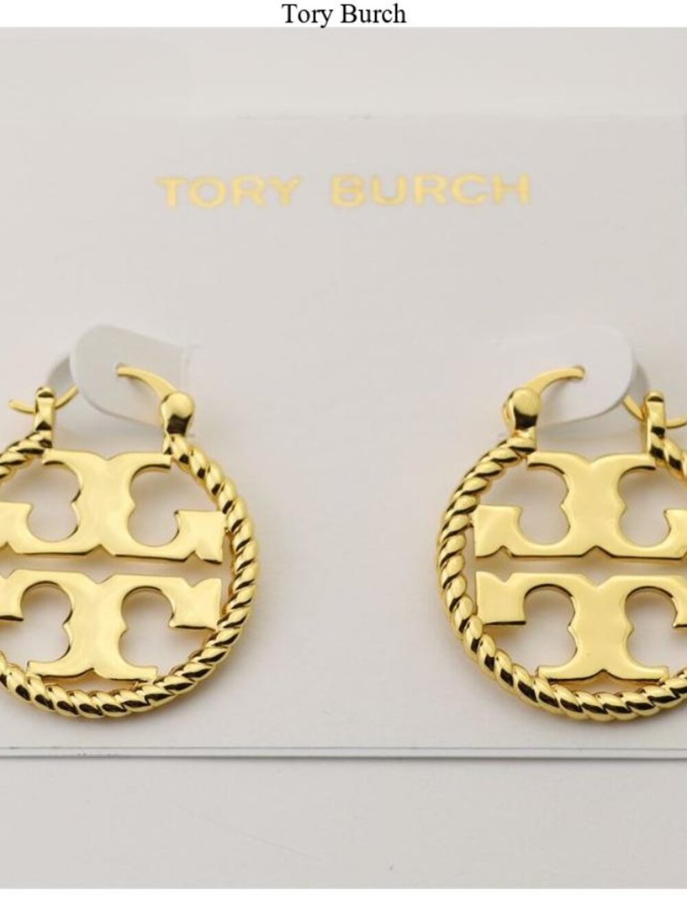 Tory Burch Gold Logo Rope-Edge Round Drop Earrings